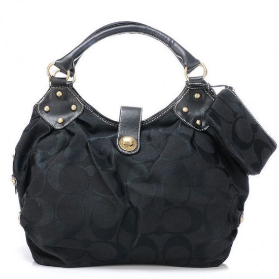 Coach In Signature Medium Black Satchels AZJ - Click Image to Close